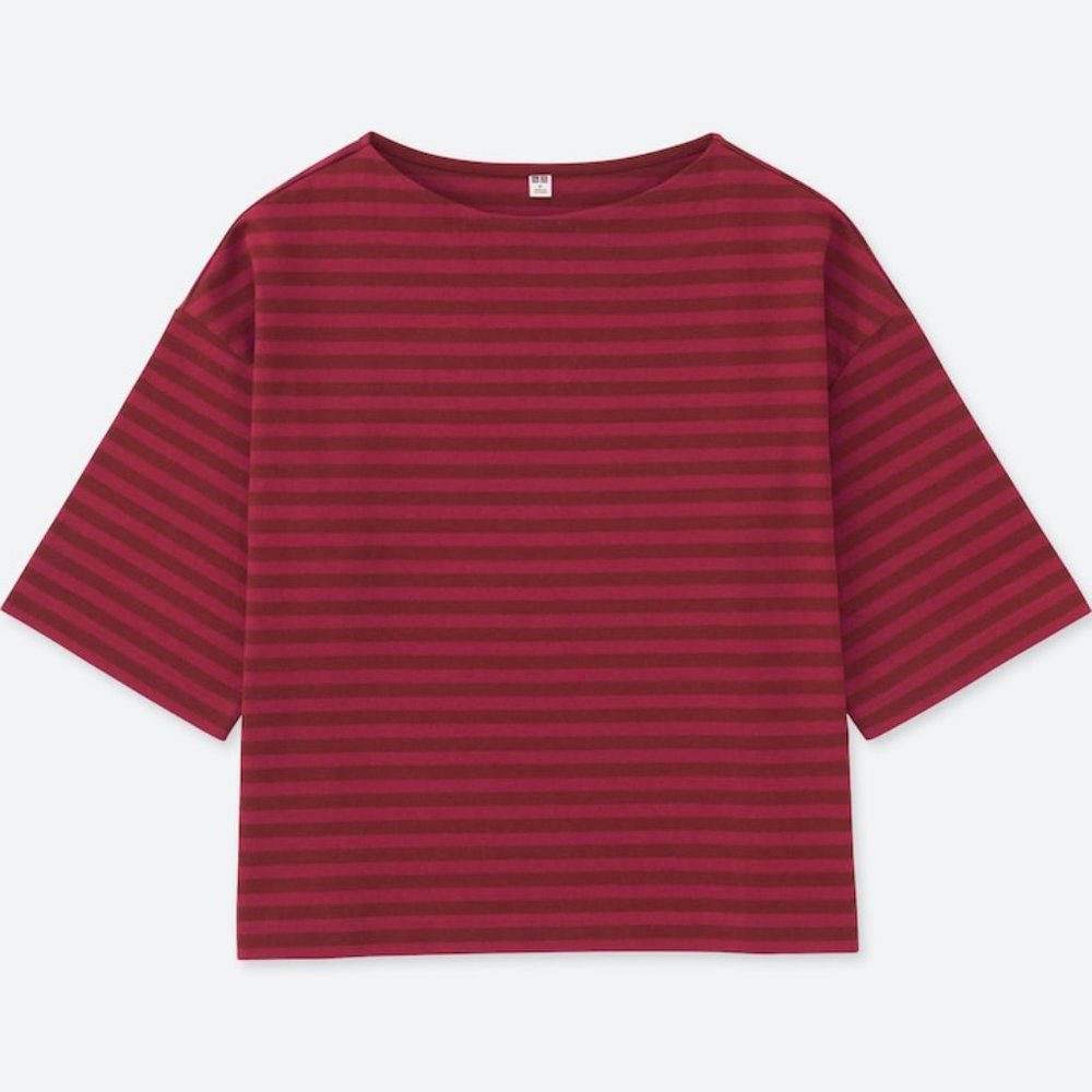 Uniqlo Boxy Boatneck Striped Maroon Shirt